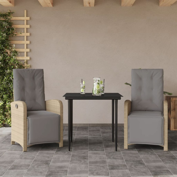 Sillas y mesita de jardín 3 piezas ratán sintético cojín beige D
