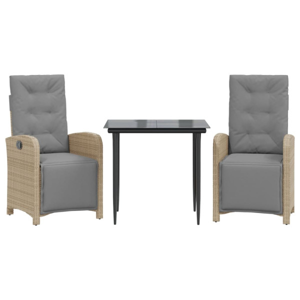 Sillas y mesita de jardín 3 piezas ratán sintético cojín beige M 2