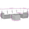 Set de muebles de jardín 6 pzas y cojines ratán sintético gris 3