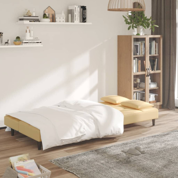 Sofá-cama 2 lugares com duas almofadas veludo cor creme M 3