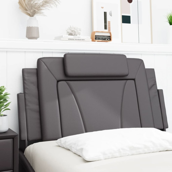 Cabecero de cama acolchado cuero sintético gris 100 cm M 3