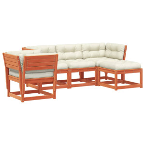 5pcs conj. lounge jardim + almofadões pinho maciço castanho-mel H