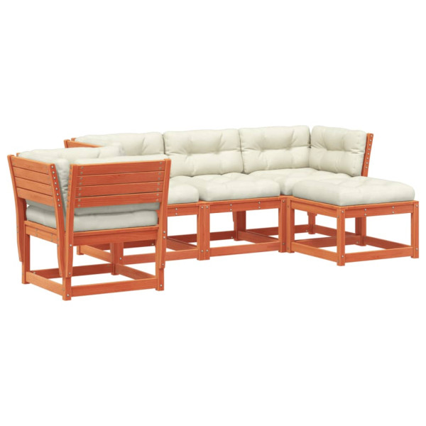 5pcs conj. lounge jardim + almofadões pinho maciço castanho-mel M 2