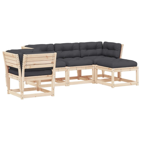 5 pcs conjunto lounge de jardim c/ almofadões pinho maciço M 2