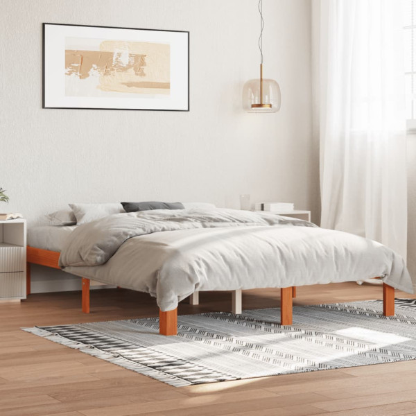 Estructura de cama madera maciza pino marrón cera 120x190 cm M 3
