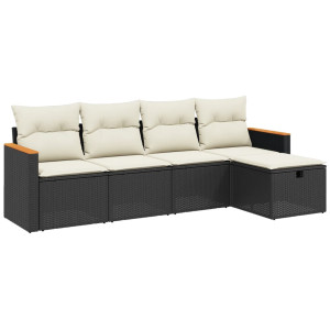 Set de muebles de jardín 5 pzas y cojines ratán sintético negro H