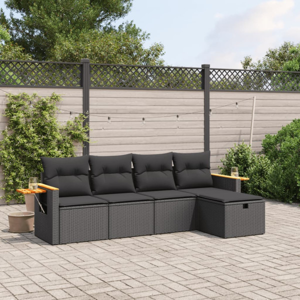 Set de muebles de jardín 5 pzas y cojines ratán sintético negro D