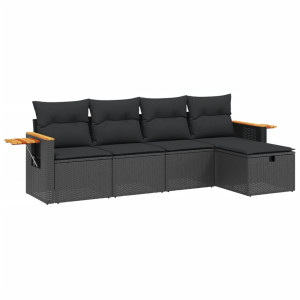 5 pcs conjunto sofás de jardim com almofadões vime PE preto H