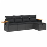 5 pcs conjunto sofás de jardim com almofadões vime PE preto 2