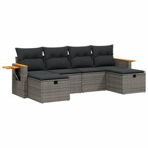 Set de muebles de jardín 6 pzas y cojines ratán sintético gris H