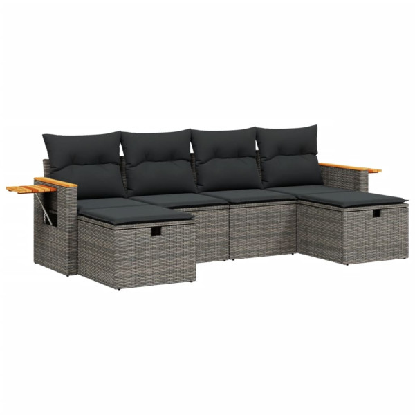 Set de muebles de jardín 6 pzas y cojines ratán sintético gris M 2