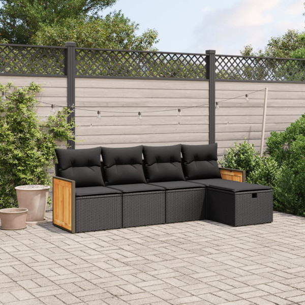 Set de muebles de jardín 5 pzas y cojines ratán sintético negro D