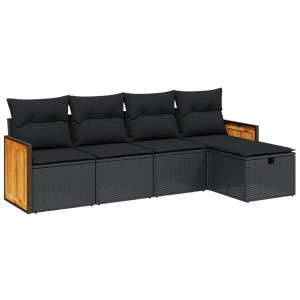 5 pcs conjunto sofás de jardim com almofadões vime PE preto H