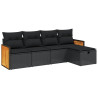5 pcs conjunto sofás de jardim com almofadões vime PE preto 2