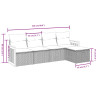 5 pcs conjunto sofás de jardim com almofadões vime PE preto 3