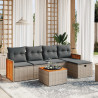 Set de muebles de jardín 6 pzas y cojines ratán sintético gris 1