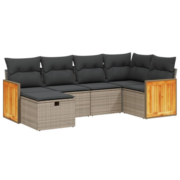 6 pcs conjunto sofás de jardim com almofadões vime cinzento M 2