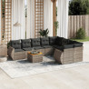 Set de muebles de jardín 9 pzas y cojines ratán sintético gris 1