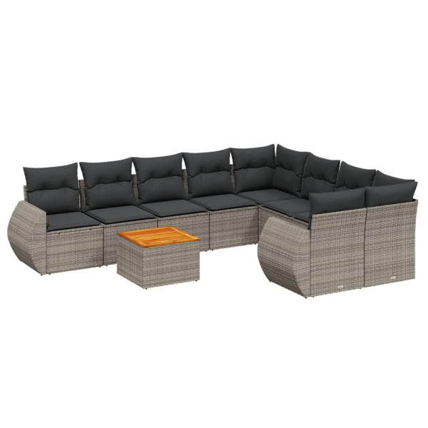 9 pcs conjunto sofás p/ jardim com almofadões vime PE cinzento M 2