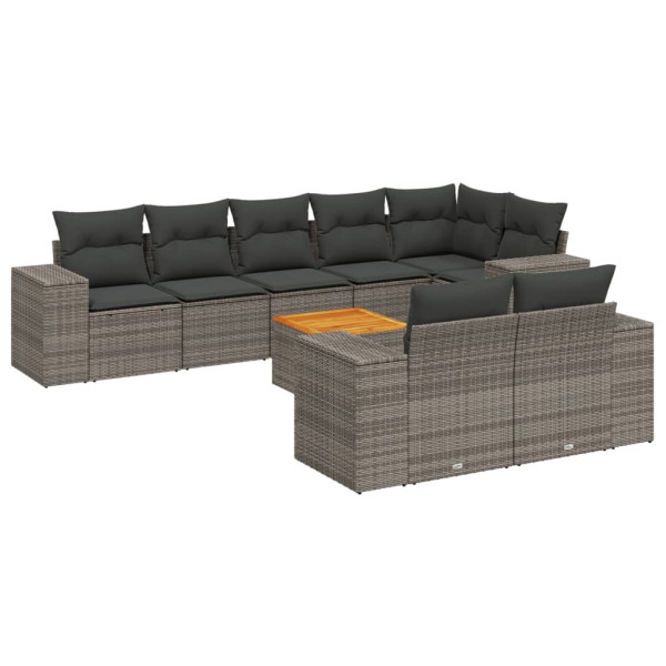 Set de muebles de jardín 9 pzas y cojines ratán sintético gris M 2