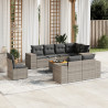 9 pcs conjunto sofás p/ jardim com almofadões vime PE cinzento 1