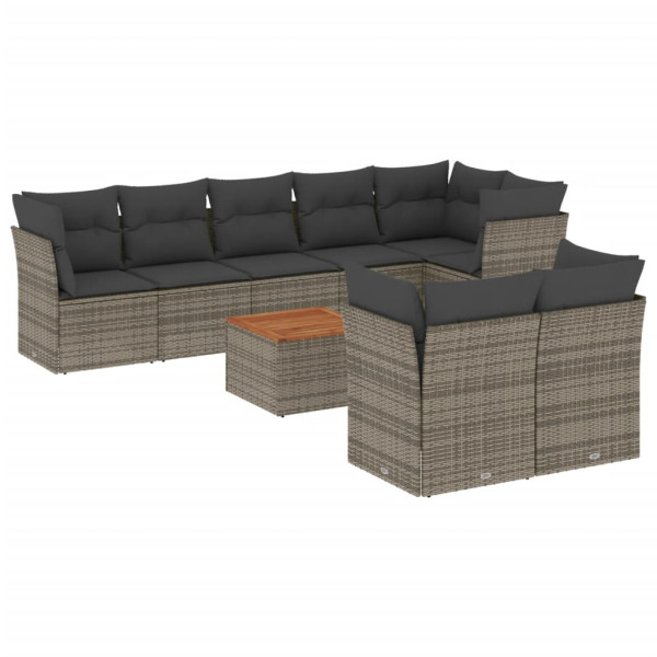 9 pcs conjunto sofás p/ jardim com almofadões vime PE cinzento M 2