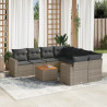 Set de muebles de jardín 9 pzas y cojines ratán sintético gris 1
