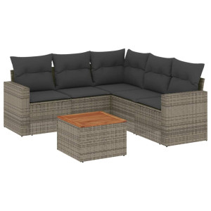 6 pcs conjunto sofás de jardim com almofadões vime cinzento H