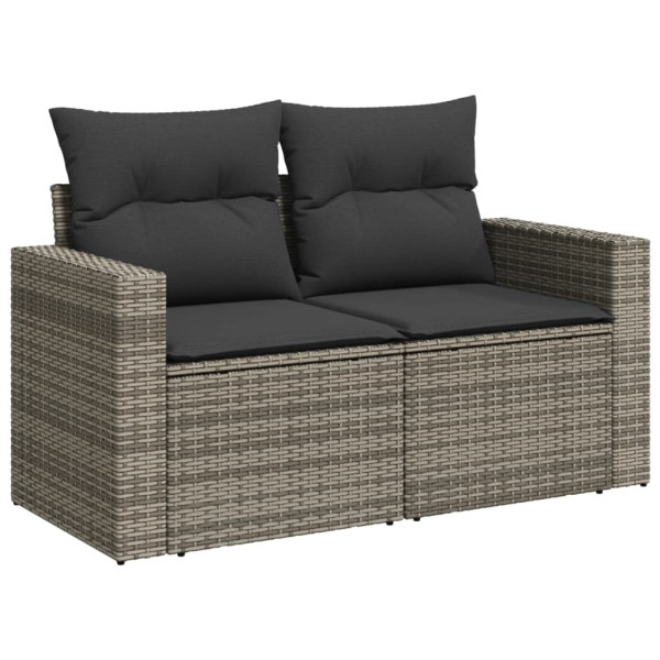 6 pcs conjunto sofás de jardim com almofadões vime cinzento M 3