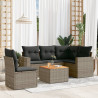 Set de muebles de jardín 6 pzas y cojines ratán sintético gris 1