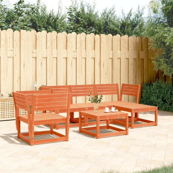 Juego de muebles jardín 5 pzas madera maciza pino marrón cera D