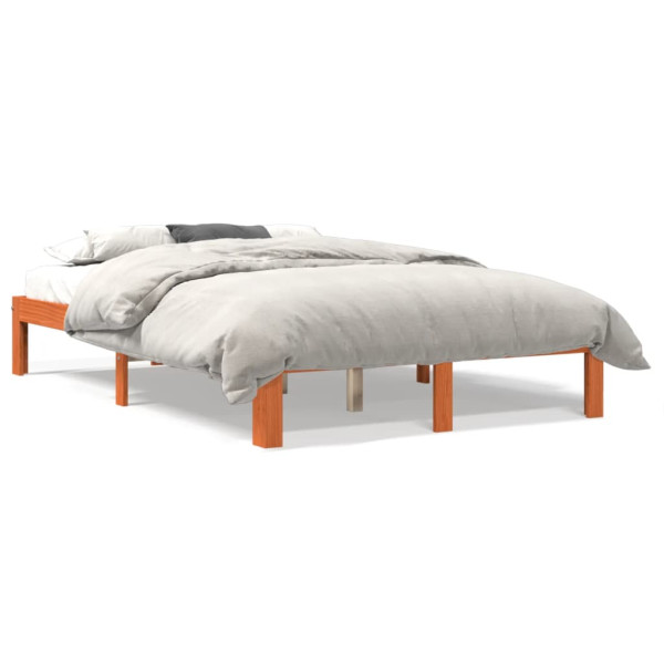 Estructura de cama madera maciza pino marrón cera 140x200 cm D