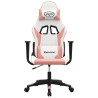 Silla gaming de masaje cuero sintético blanco y rosa 3