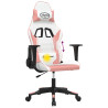 Silla gaming de masaje cuero sintético blanco y rosa 5