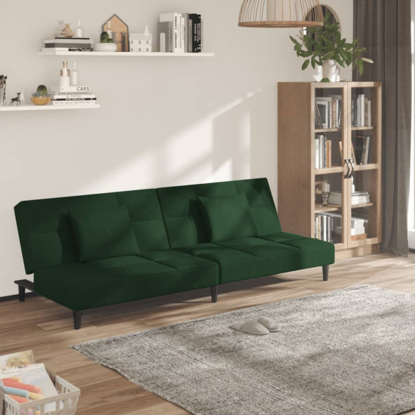 Sofá cama de 2 plazas con dos almohadas terciopelo verde oscuro D