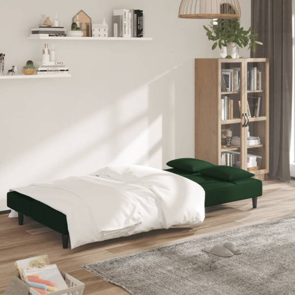 Sofá-cama 2 lugares com duas almofadas veludo verde-escuro M 3