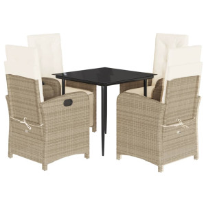 Set comedor de jardín 5 pzas con cojines ratán sintético beige H