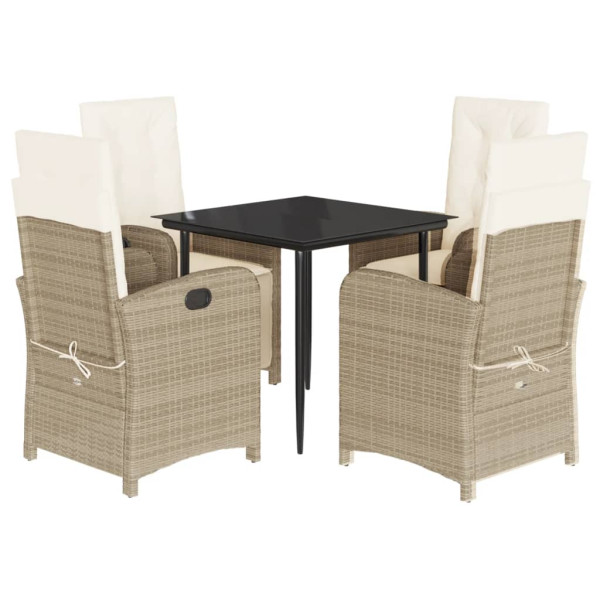 Set comedor de jardín 5 pzas con cojines ratán sintético beige M 2