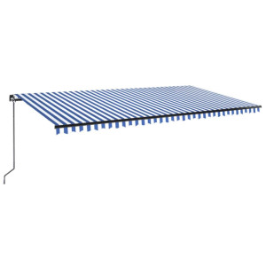 Toldo retráctil manual con luz LED azul y blanco 600x300 cm H