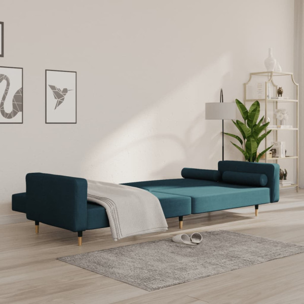 Sofá-cama 2 lugares com duas almofadas veludo azul M 3