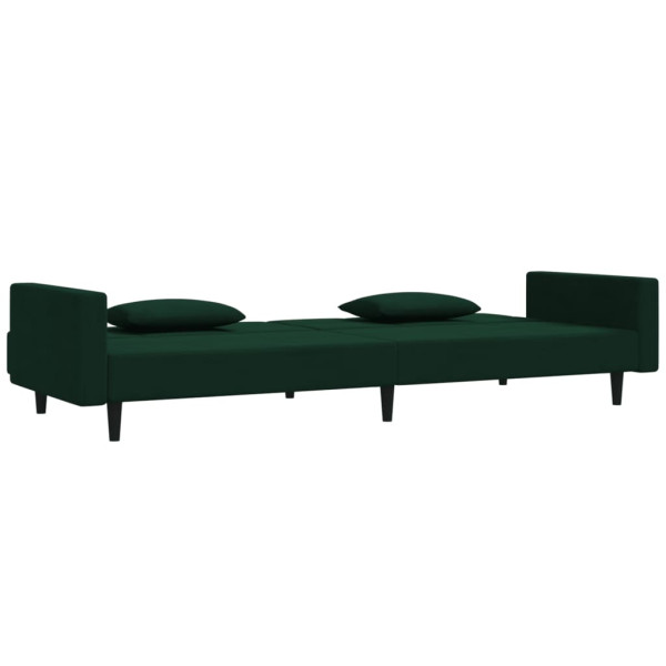 Sofá cama de 2 plazas con dos almohadas terciopelo verde oscuro M 4