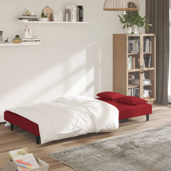 Sofá cama de 2 plazas con dos almohadas terciopelo rojo tinto M 3