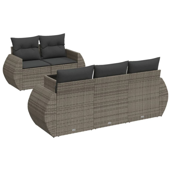 6 pcs conjunto sofás de jardim com almofadões vime cinzento M 2