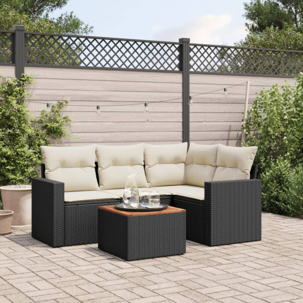 5 pcs conjunto sofás de jardim com almofadões vime PE preto D