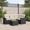 5 pcs conjunto sofás de jardim com almofadões vime PE preto 1