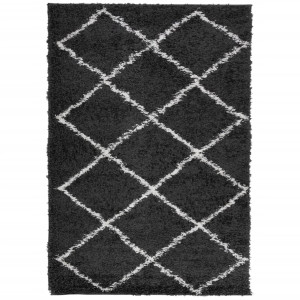 Alfombra de pelo largo moderna negro y crema 140x200 cm H