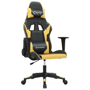 Silla gaming de masaje cuero sintético negro y dorado H