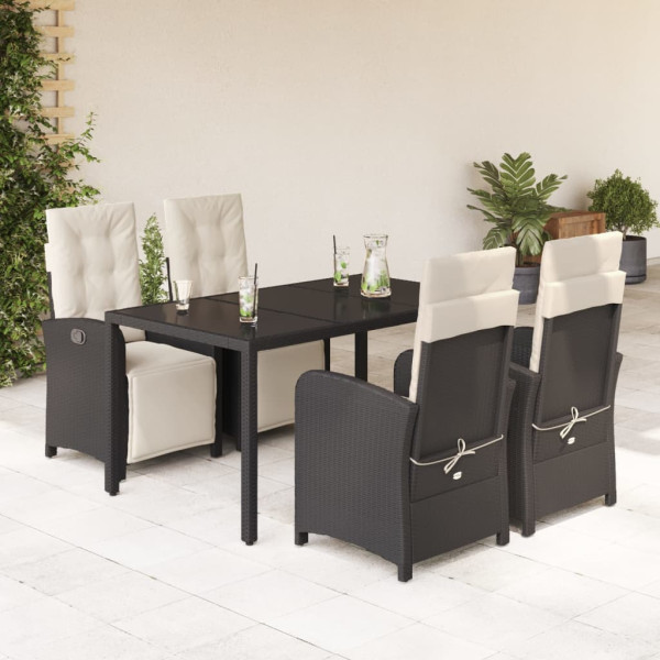 5 pcs conjunto de jantar p/ jardim c/ almofadões vime PE preto D