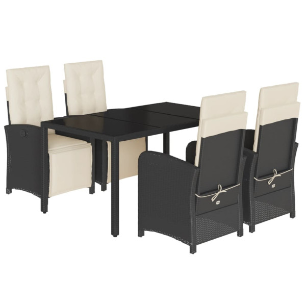 5 pcs conjunto de jantar p/ jardim c/ almofadões vime PE preto M 2
