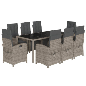 Set comedor jardín 9 pzas y cojines ratán sintético gris H